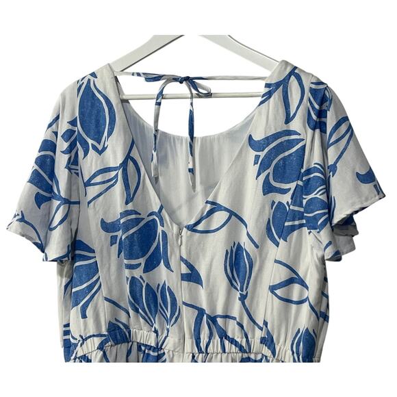 Lane Bryant Womens Plus Size 18 Flutter-Sleeve Tie-Back Linen Dress Blue White - Picture 7 of 13